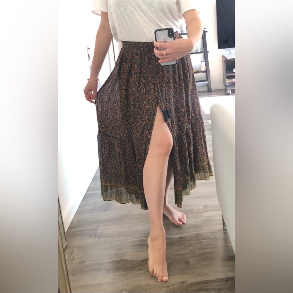 Vintage Vanessa Bruno Maxi Skirt Peasant Floral Colorful Navy Blue S